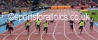 Nickel Ashmeade wins the 100 metres from Michael Rodgers 2nd and Nesta Carter 3rd at the Glasgow Diamond League. Photo: David T. Hewitson/Sports for All Pics